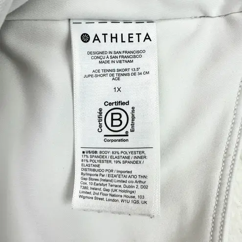 Athleta Ace Tennis Skort 13.5" Size 1X Bright White Golf Athletic Running