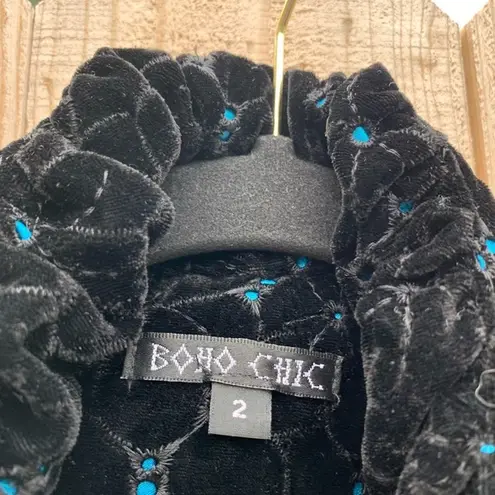 BOHO CHIC Womens Size 2 floral Blazer Jacket black blue velvet spring summer