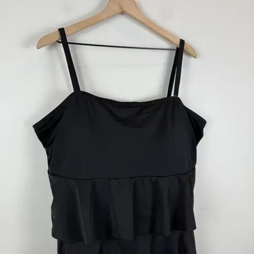 Cacique Swim By Ruffled Tankini Swimsuit Top Women Plus 26 Shelf Bra Beach NWT