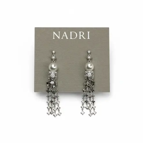 new Nadri ❤︎ Freshwater Pearl Crystal Drop Boho Bride Earrings ❤︎ Beach Wedding Silver