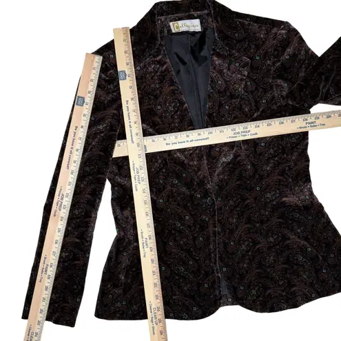 Vintage 1960's Paisley Floral Velvet Blazer Jacket 12 Mid Century Retro USA Made