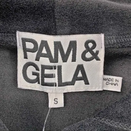 Pam & Gela Pam & Gila black velvet cropped hoodie small new