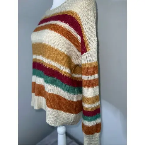 Becca Women’s Striped Fall Oranges/Maroon/Cream Knit Sweater Medium