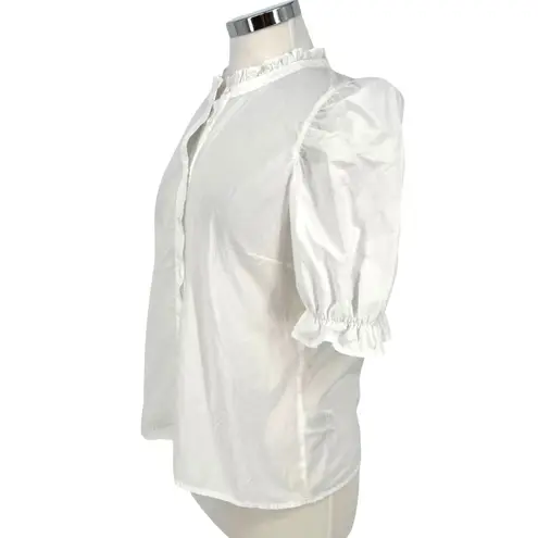 Nation Ltd Suzette Puff Sleeve Ruffle Neck White Pima Cotton Blouse Size Medium