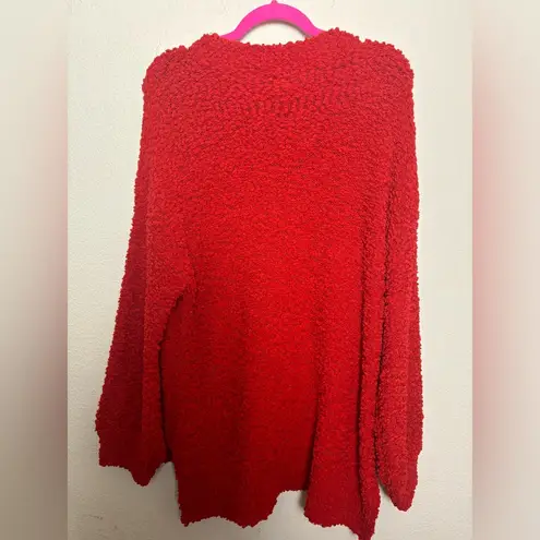 JODIFL NWT Red Plush Popcorn Knit Open Weave Oversized Pullover Sweater 1X