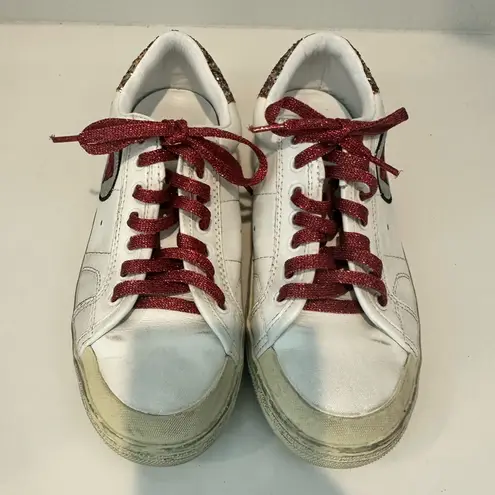 Saint Laurent Paris White Leather Glitter Diamond Patch Low Top Sneakers Size 36