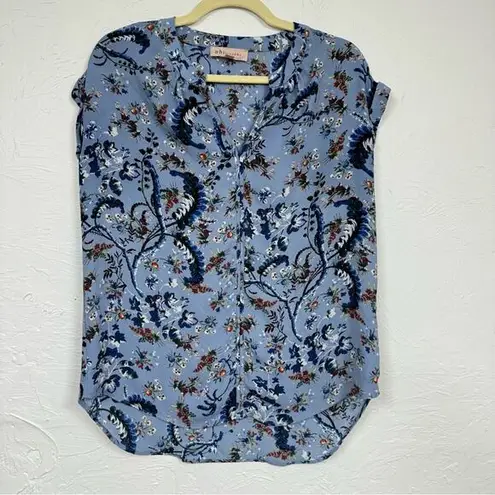 Philosophy  Blue Orange Floral Boho Blouse Womens S Boxy Flowy Shirt Cap Sleeve