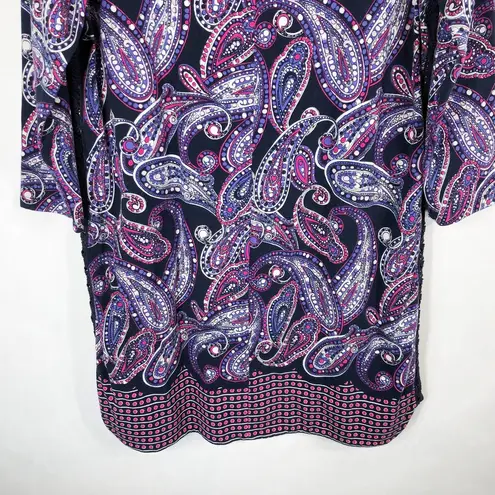 Crown & Ivy Crown Ivy Medium Dress Purple Paisley Shift Tunic Crochet Sides Mini Blue 204