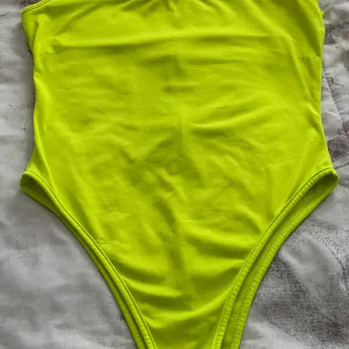 Neon Green square neck one pice back zipper Swimsuit, size M summer vacation Size M