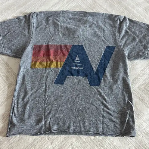 Aviator Nation Gray Tee with Purple Ombré Lightning Bolt and AV Logo on Back XS
