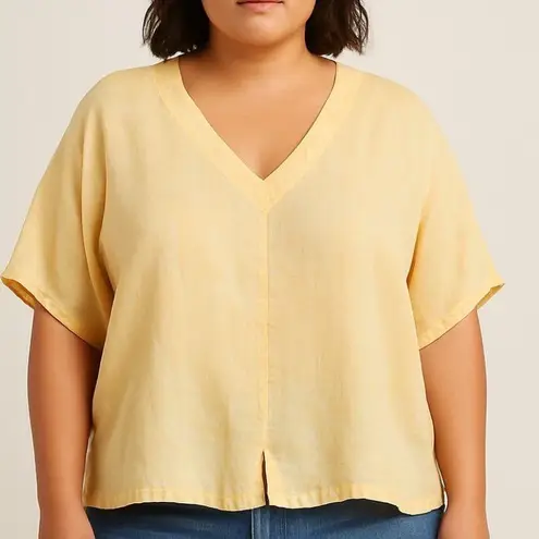 Flax by Jeanne Engelhart 100% Linen Butter Yellow Short Sleeve Top