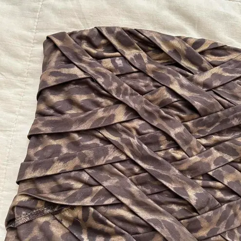 Y2K Tan shimmer ruffled leopard animal print bodycon dress Brown Size XS - Image 2