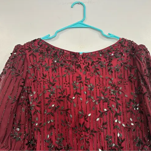 Mac Duggal  5940 Embellished Tulle Puff Sleeve Midi Dress 18W