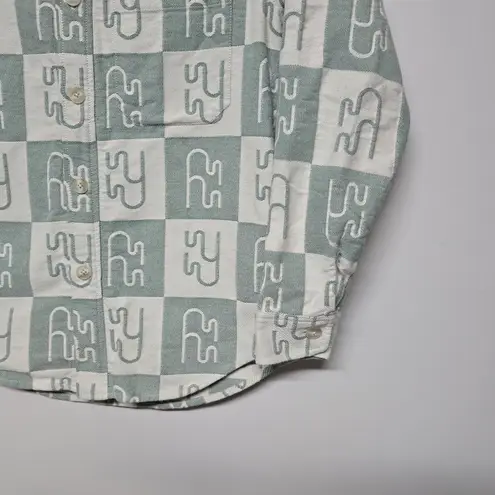 YAITTE Miami Italian Cotton Flannel Button Up Shirt Green White Checkered Sz XS