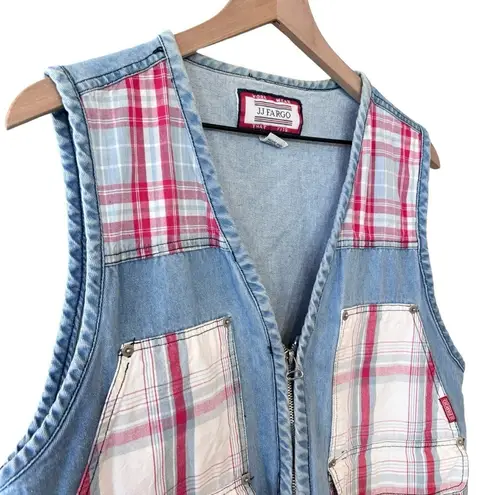 Women’s Vintage J J Fargo denim plaid patchwork zip up vest Blue Size M