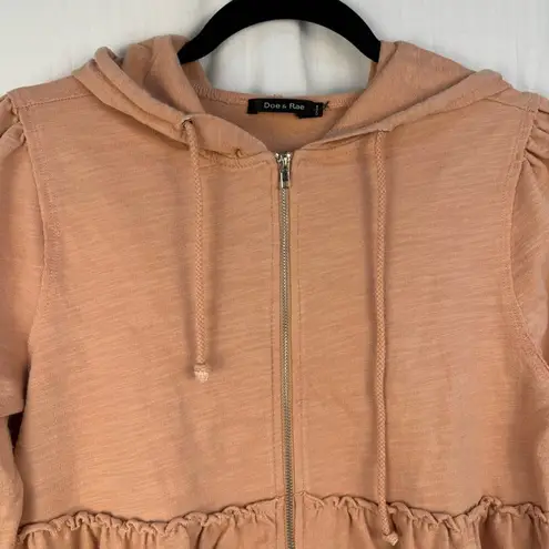 Doe & Rae Full Zip Hoodie Dusty Pink Women’s Size Medium Tiered Distressed Boho