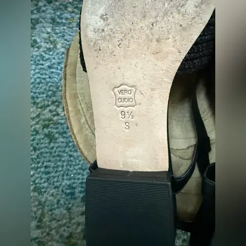 Vintage 90s Van Eli black woven slip on strap slides, size 9.5