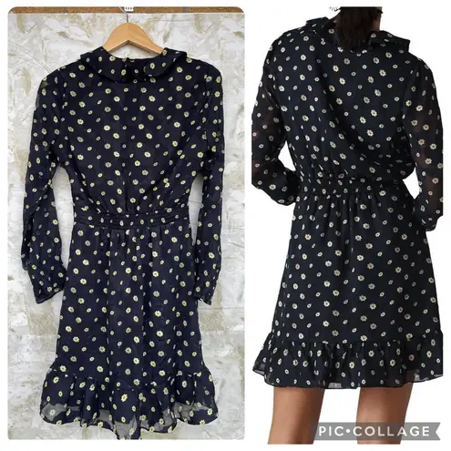 Whistles Aggie Navy Daisy Print Ruffle Dress Size 4 Blue