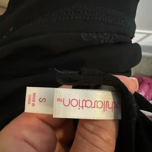 Cold Shoulder Ruffle Blouse Black Sheer Embroidery Elegant Sleeveless Top