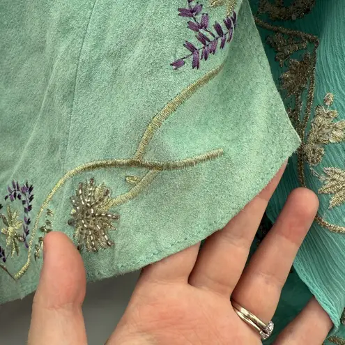 wilson's leather Vintage Blue Suede Boho Western Sequin Kimono Sleeve Top Sz XL