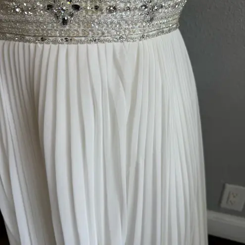 Jasmine Couture Strapless Wedding Dress Pleated Skirt Size 8 Sequins Beaded White