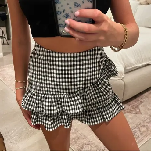 Olivaceous Gingham Ruffle Skort