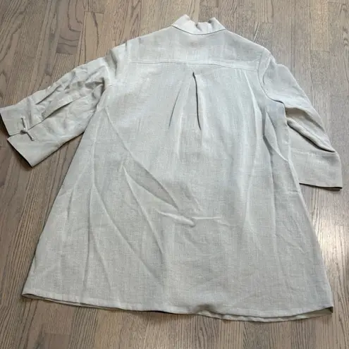 Fridaze Womens Beige Linen Mandarin Collar Button Up Tunic Top Tan Size M