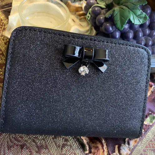 Kate Spade Authentic  Glitter Leather bow w crystal zip around wallet thumbnail 2