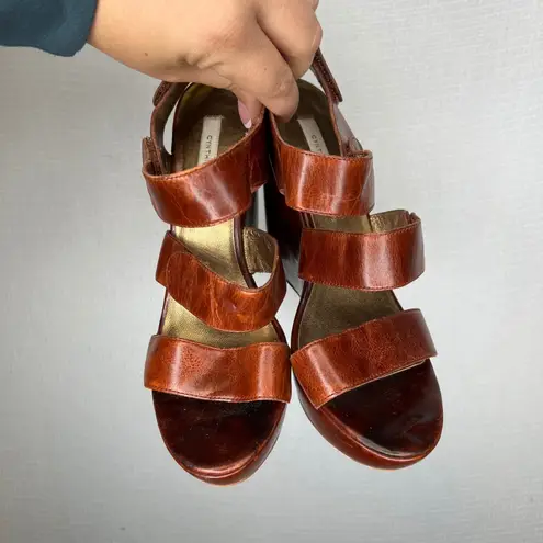 Cynthia Vincent Leather Wedge Sandals Women's Size 8.5M Platform Heels Brown