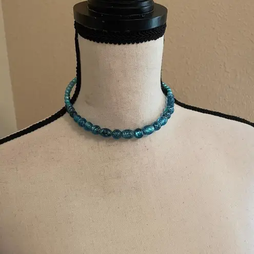 Women’s Bead Costume Necklace Beaded Blue Glass Choker