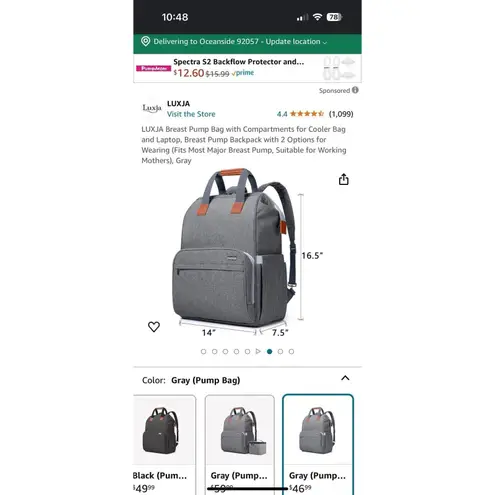 Breast Pump Diaper Bag Backpack W/Compartments for Cooler Bag, Laptop