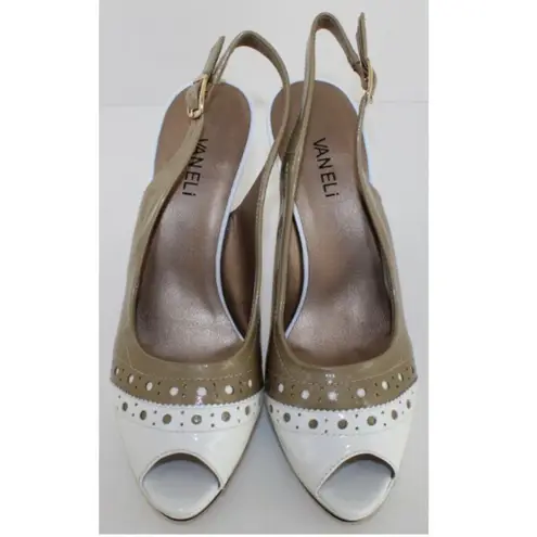 Van Eli Vitula White Taupe Leather Platform Heels Size 10