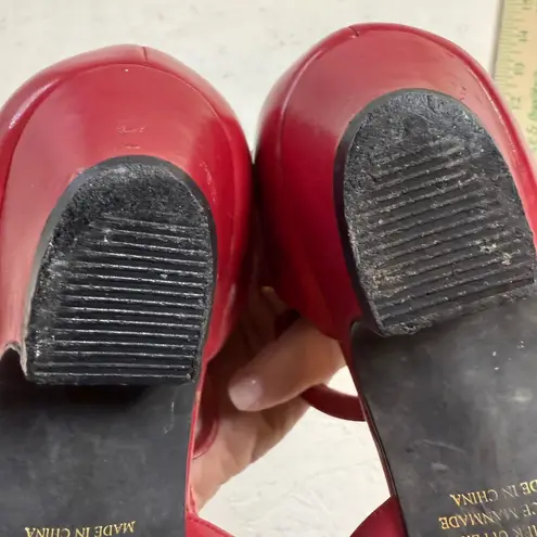 Valley Lane Women Red Leather T Strap Heels Pointed Toe Buckle Ankle Strap Shoes Size 6