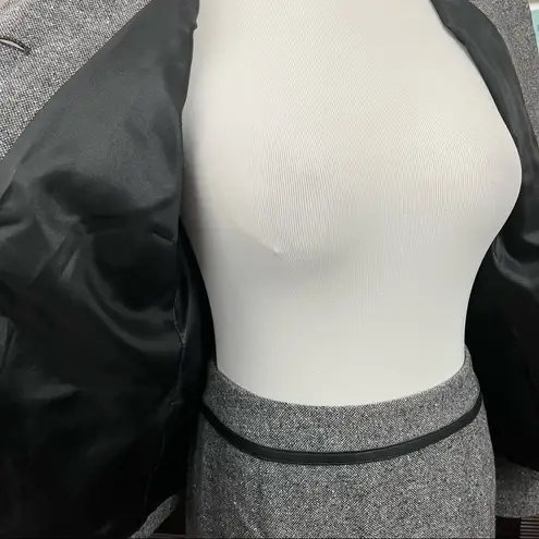 Pendleton Vintage Wool Silk Tweed Style Skirt Suit Leather Trim Black Small