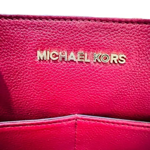 NWOT Michael Kors Bedford Red Pocket Tote Pebble Leather Purse Shopper Bag