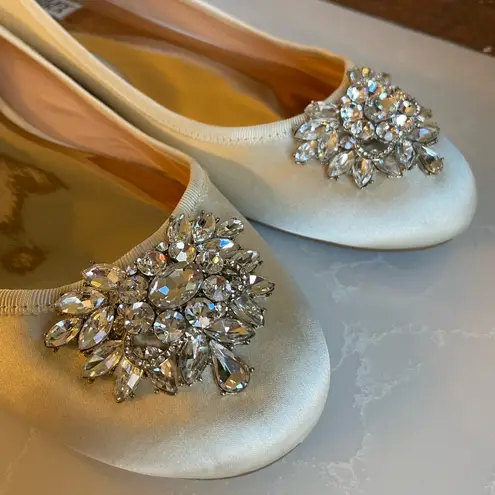 Badgley Mischka Ivory Embellished Bianca Ballet Flats