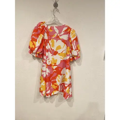 CROSBY by Mollie Burch Brooklyn Dress Womens XS Pink White Floral Puff Sleeve