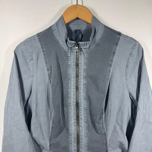 XCVI Jacket Women Size M Gray Ruched Zippered Hi Lo 3/4 sleeve Jacket Spring