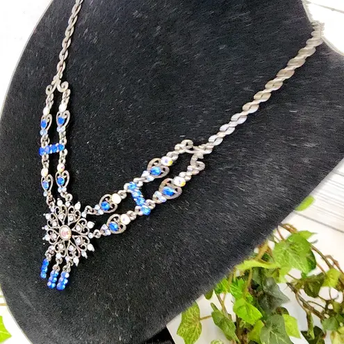 Silver Gunmetal Royal Blue Pendant Necklace and Earrings Set