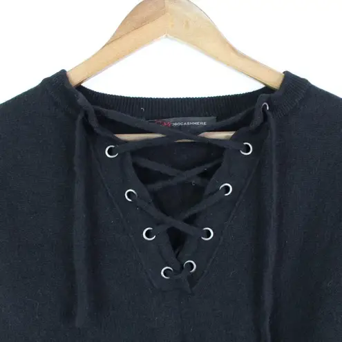 360 Cashmere  x Rocky Barnes Dylan Lace Up V-Neck Cashmere Sweater Black Size S