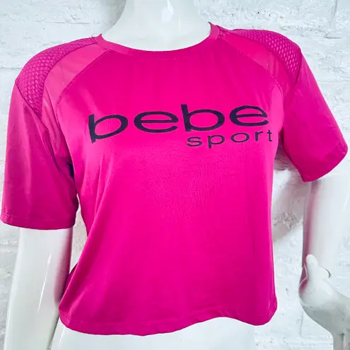 Bebe Sport Cropped Pink T-Shirt Logo Size Large Polyester Spandex