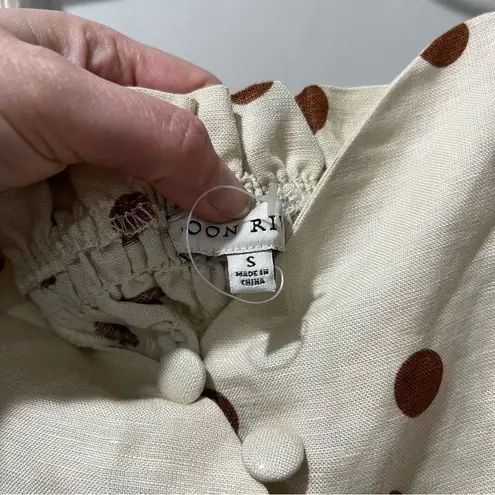 Moon River Tank Linen Size Small Tan With Brown Polka dots V Neck Button…