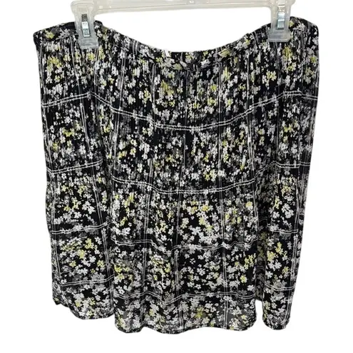 Elle Black Floral Pleated Mini Skirt XL Womens Career Casual Cute