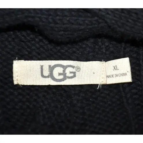 UGG Angeline XL Cape Poncho Ladies Black Cable Knit Sweater Arm Holes Pockets