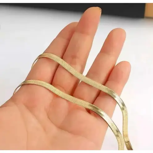 Boutique 3mm Gold Herringbone Necklace | Gold Plated‎ Sterling Silver