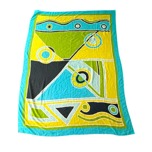 Vintage Féraud Paris Geometric Print Oversized Scarf Turquoise, Lime & Black Green
