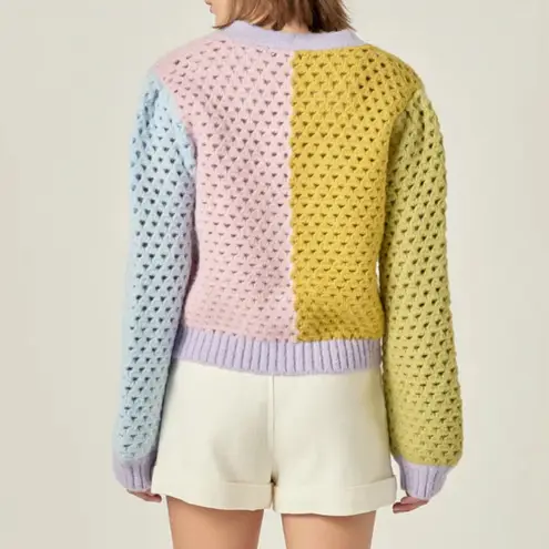 English Factory Contrast Detail Cardigan Medium Whimsical Colorblock Pastel