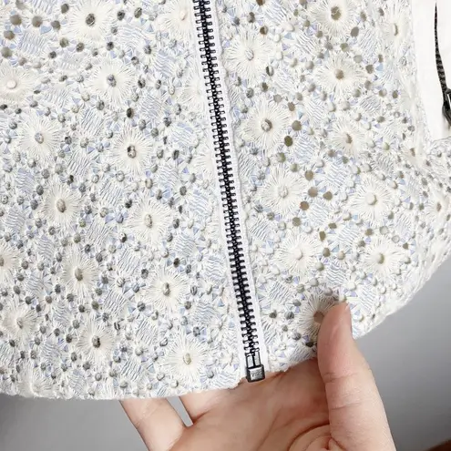 Dolan Anthropologie Left Cost Collection Rossi floral eyelet Moto jacket size S White