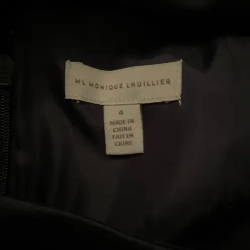 Monique Lhuillier High Neck Evening Gown Dress Navy Pockets