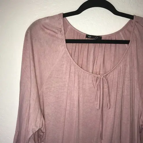 Vision USA Top Rose Pink Bell Sleeve Blouse Sz 2X EUC Local Boutique Keyhole Tie